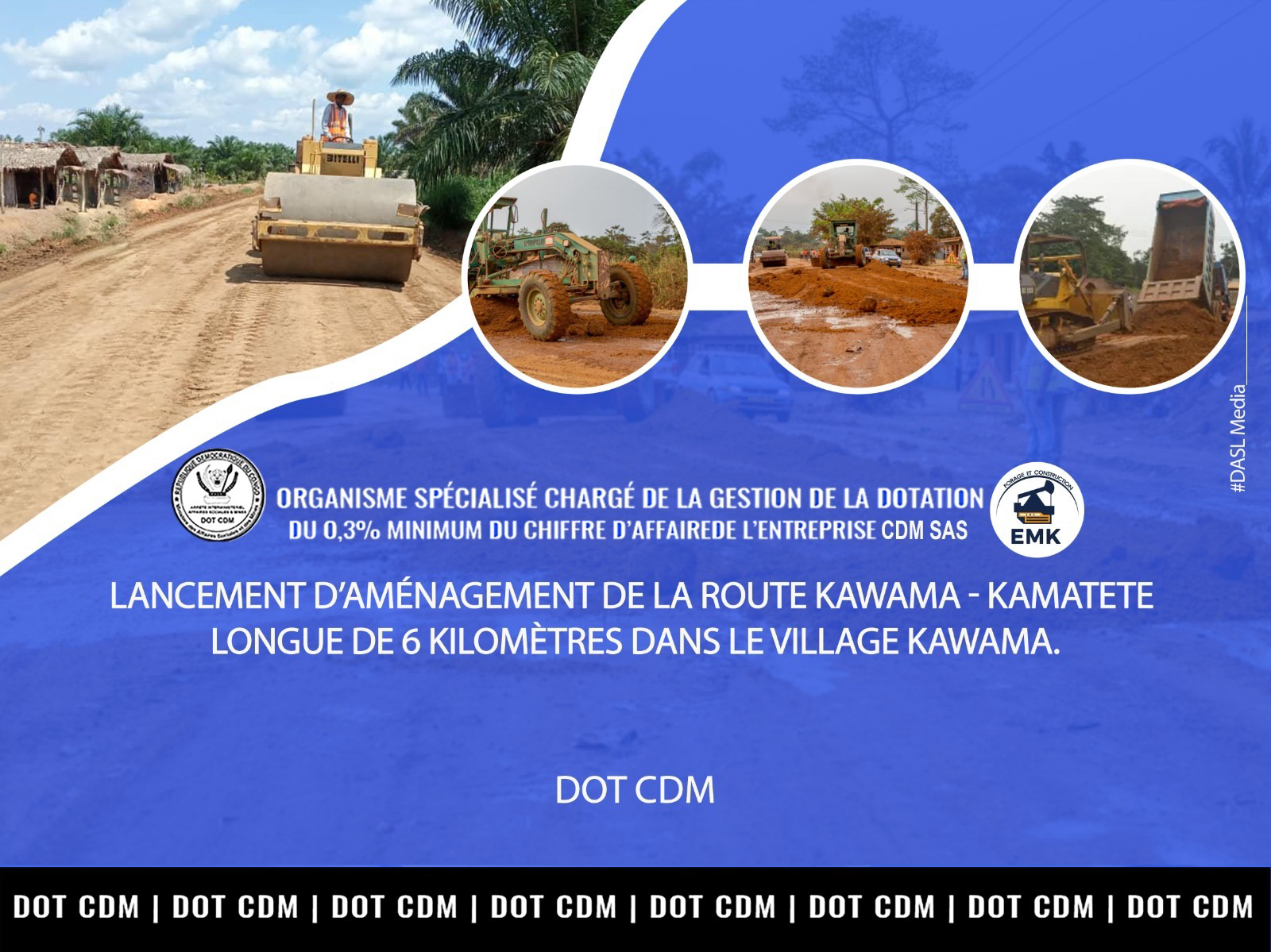 Construction et aménagement d’une route de 6 Km en terre battue et drain reliant le village KAWAMA au quartier KAMATETE